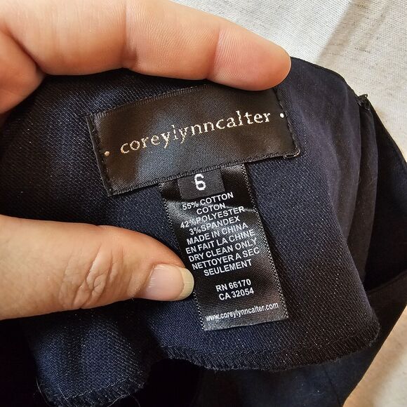 Corey Lynn Calter Slacks Navy Blue Gold Flecks Back Zipper Slit Pockets Size 6 - Picture 6 of 7